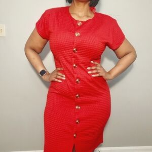 Vintage red crew neck midi dress M